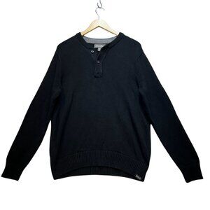 Eddie Bauer Mens Henley Sweater Large Black Pullover Knit Casual Travel Classic